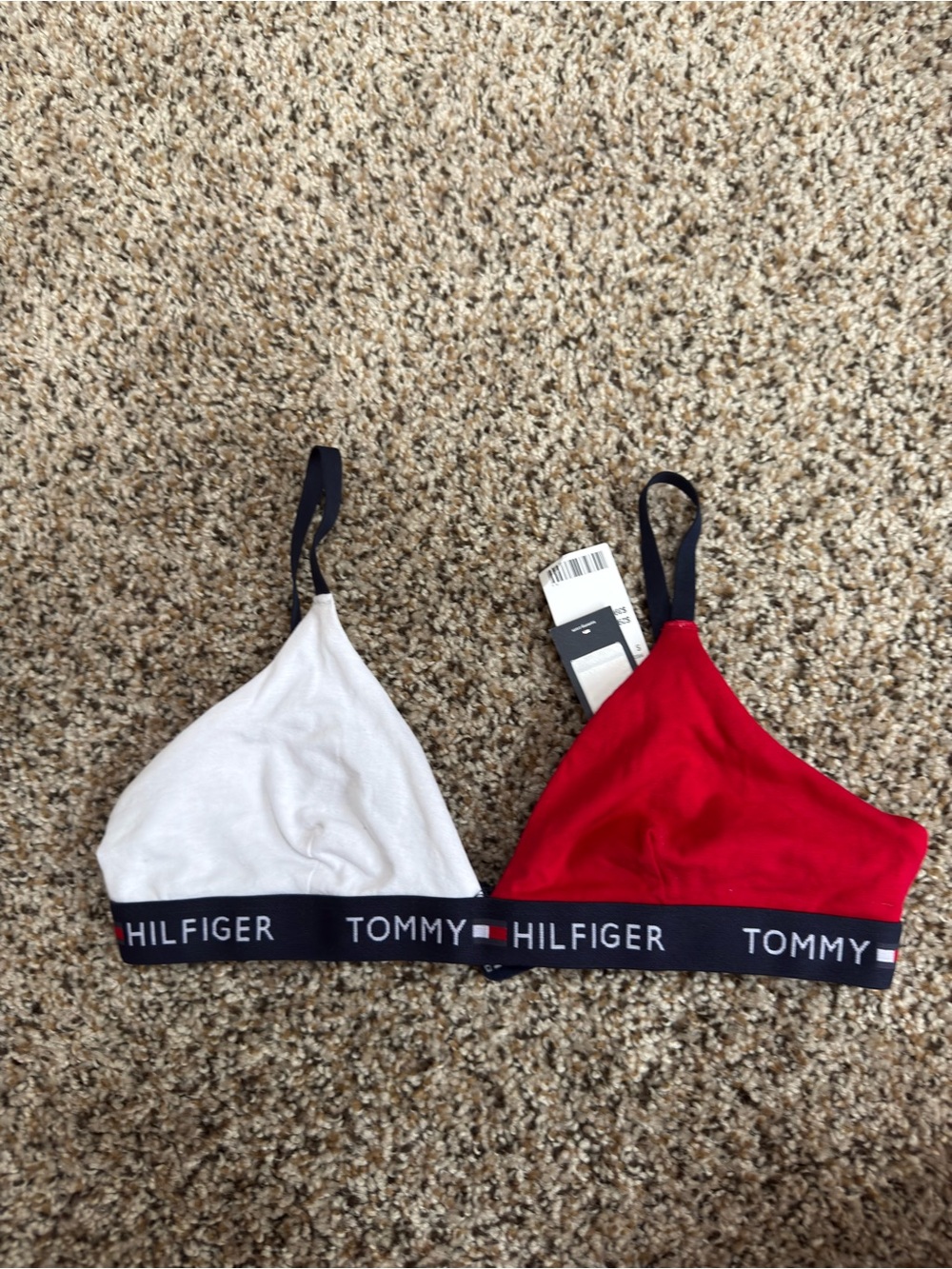 New! Tommy Hilfiger Colorblock Triangle Bralette - Red & White